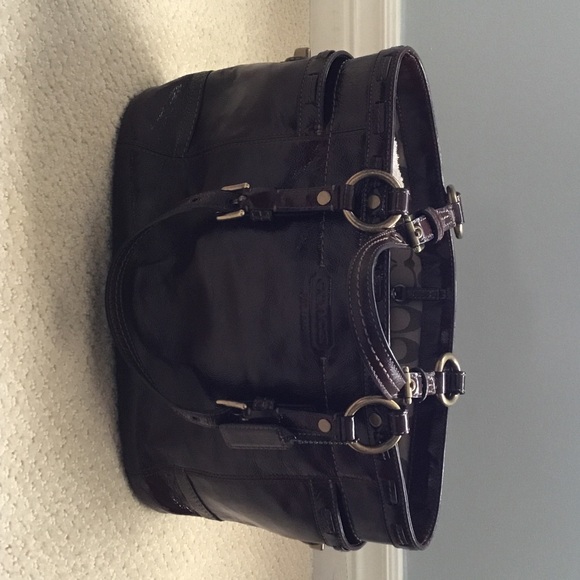 Coach genuine patent leather chocolate brown tote purse - Picture 1 of 4
